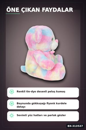Yumuşak Peluş Oyuncak Gökkuşağı Desenli Ayıcık 45 cm Sevimli Hediye İçin Tekli BX-313537
