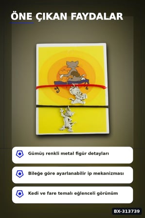 Ayarlanabilir Metal İp Kedi Fare Bileklik 1 Adet - Asansörlü Bijuteri Aksesuarı BX-313739