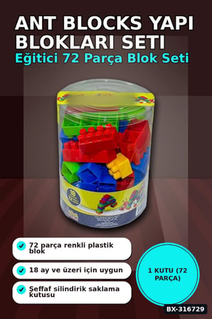 Ant Blocks Eğitici Yapı Blokları 72 Parça - 18 Ay ve Üzeri Çocuk Oyuncak Seti BX-316729