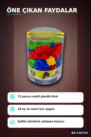 Ant Blocks Eğitici Yapı Blokları 72 Parça - 18 Ay ve Üzeri Çocuk Oyuncak Seti BX-316729