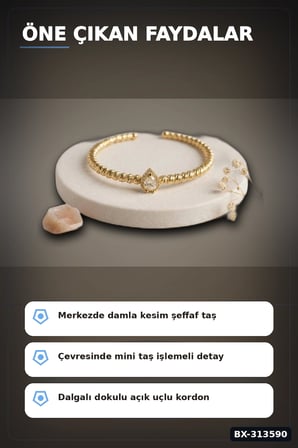 Damla Kesim Zirkon Taşlı Dorika Model Rengi Pirinç Kadın Bileklik 1 Adet BX-313590