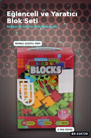 Renkli Blok Oyuncak 55 Parça Kutulu Eğitici Çocuk Geliştirici Yapı Seti BX-316728