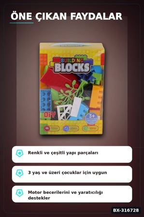 Renkli Blok Oyuncak 55 Parça Kutulu Eğitici Çocuk Geliştirici Yapı Seti BX-316728