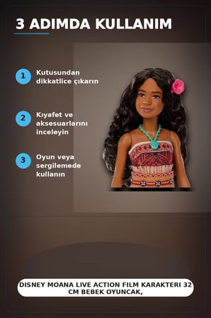 Disney Moana Live Action Film Karakteri 32 cm Bebek Oyuncak, 3-6 Yas Cocuk Hediyesi BX-313367