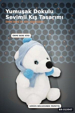 Kış Aksesuarlı 30 cm Yumuşak Peluş Kutup Ayısı Oyuncak, Çocuk Odası Hediyesi BX-313547