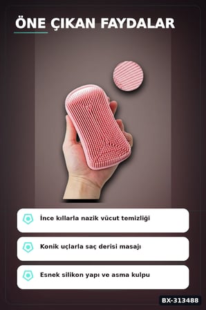 Çift Taraflı Silikon Banyo Masaj Fırçası - Saç Derisi Yatıştırıcı Taraklı 1 Adet BX-313488