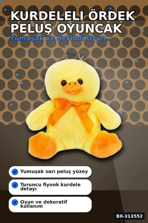 Yumuşak Tüylü 20 cm Ördek Peluş Oyuncak - Kurdeleli, Bebek ve Çocuk Hediyesi BX-313552