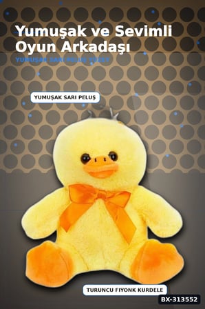 Yumuşak Tüylü 20 cm Ördek Peluş Oyuncak - Kurdeleli, Bebek ve Çocuk Hediyesi BX-313552
