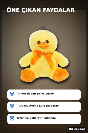 Yumuşak Tüylü 20 cm Ördek Peluş Oyuncak - Kurdeleli, Bebek ve Çocuk Hediyesi BX-313552