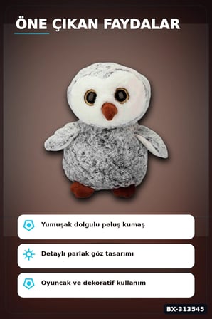 30 cm Peluş Baykuş Oyuncak - Yumuşak Dolgulu, Elde Yıkanabilir, Kahverengi-Siyah Seçenekli BX-313545