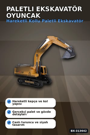 Paletli 14 cm Metal Uçlu Ekskavatör Oyuncak Seti - 3+ Yaş Kepçe Kolu Hareketli BX-313642
