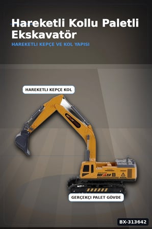 Paletli 14 cm Metal Uçlu Ekskavatör Oyuncak Seti - 3+ Yaş Kepçe Kolu Hareketli BX-313642