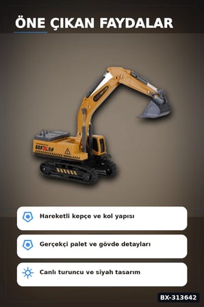 Paletli 14 cm Metal Uçlu Ekskavatör Oyuncak Seti - 3+ Yaş Kepçe Kolu Hareketli BX-313642