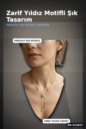 Zirkon Taşlı Yıldız Model Pirinç Kolye - 45 cm Zincir Uzunluğu, Kadın İçin BX-313627