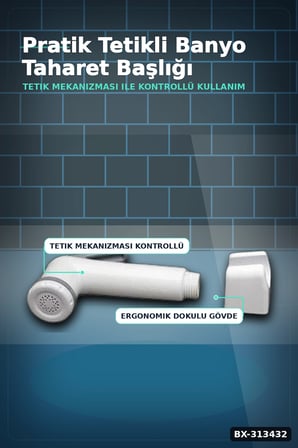 Köşeli Taharetmatik Şattaf Başlık - Beyaz Gri Plastik - Banyo Aksesuarı BX-313432