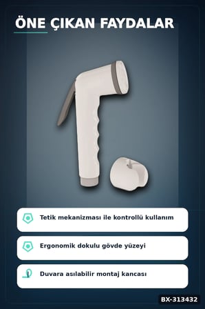 Köşeli Taharetmatik Şattaf Başlık - Beyaz Gri Plastik - Banyo Aksesuarı BX-313432
