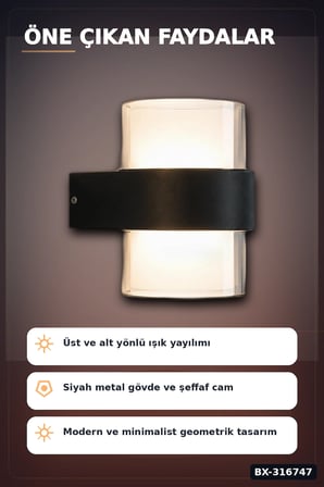 LED Duvar Apliği 12W 3200K Gün Işığı IP54 Dış Mekan Bahçe Aydınlatması BX-316747