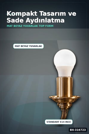 LED Top Ampul E14 İnce Duy 6W 6500K Beyaz Işık 540 Lümen Avize Aplik Ampulü BX-316723