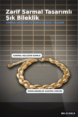 Pirinç Sarmal Helezon Damla Desenli 18 cm Kadın Bileklik - Tekli Paket BX-313613