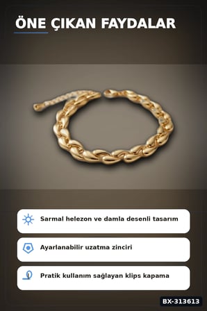 Pirinç Sarmal Helezon Damla Desenli 18 cm Kadın Bileklik - Tekli Paket BX-313613