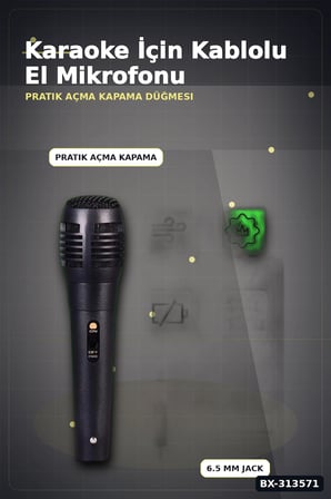 6.5 Mm Jack Kablolu Karaoke Mikrofonu Tekli Paket Standart Model Ses Sistemi Icin BX-313571