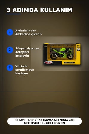 Detaylı 1/12 2023 Kawasaki Ninja 400 Motosiklet - Koleksiyonluk Tekli Paket BX-313415