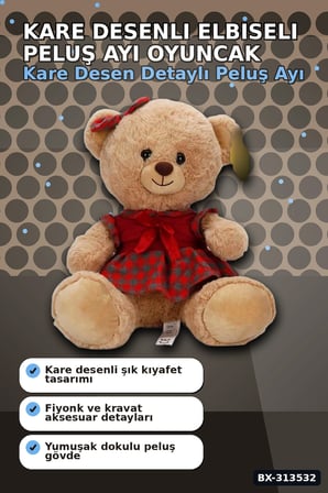 Elbiseli 32 cm Peluş Ayı Oyuncak – Yumuşak Dolgulu Sevimli Hediye ve Aksesuar BX-313532