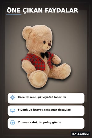 Elbiseli 32 cm Peluş Ayı Oyuncak – Yumuşak Dolgulu Sevimli Hediye ve Aksesuar BX-313532