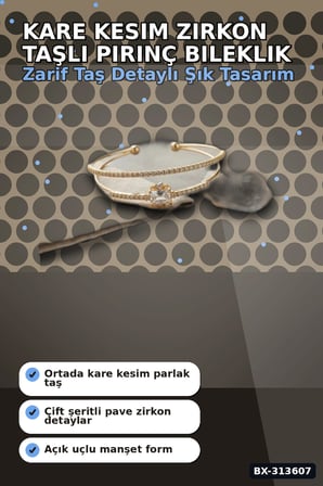 Simetrik Kare Kesim Zirkon Taşlı Pirinç Kadın Bileklik 18 cm Tekli Paket BX-313607