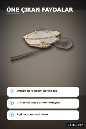 Simetrik Kare Kesim Zirkon Taşlı Pirinç Kadın Bileklik 18 cm Tekli Paket BX-313607