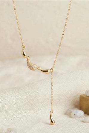 45 Cm Pirinç Gold Renk Zirkon Taşlı Damla Model Kadın Kolye - Tek Parça Takı BX-313633