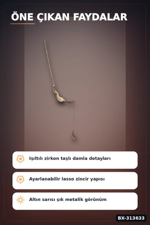 45 Cm Pirinç Gold Renk Zirkon Taşlı Damla Model Kadın Kolye - Tek Parça Takı BX-313633