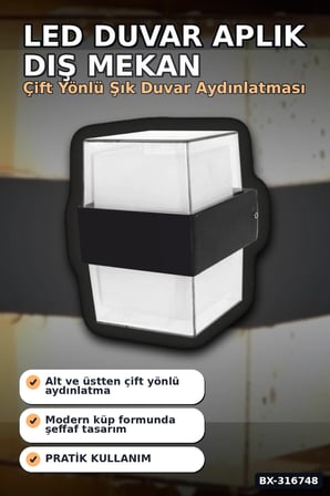 LED Duvar Aplik 12W Gün Işığı 3200K Dış Mekan Bahçe Aydınlatması IP54 1 Adet BX-316748