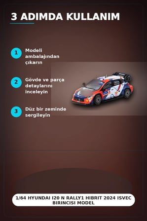 1/64 Hyundai I20 N Rally1 Hibrit 2024 Isvec Birincisi Model Araba, Koleksiyon Hediyesi BX-313347