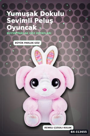 Parlak Gozlu Paskalya Pelus Oyuncak - 1 Adet Kucuk Kulahli Tavsan Hediyelik BX-313655