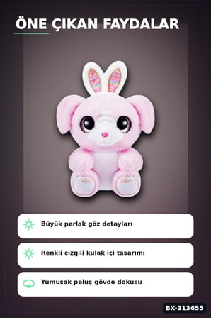 Parlak Gozlu Paskalya Pelus Oyuncak - 1 Adet Kucuk Kulahli Tavsan Hediyelik BX-313655