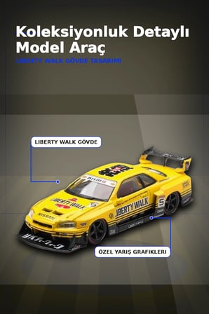 Sarı 1/64 Ölçek LB-ER34 Nissan Skyline Super Silhouette Diecast Model Araba BX-313332