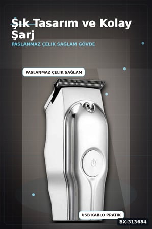 Paslanmaz Çelik 3 Taraklı Saç Sakal Düzeltici Tıraş Makinesi Seti, Şarjlı Taşınabilir BX-313684