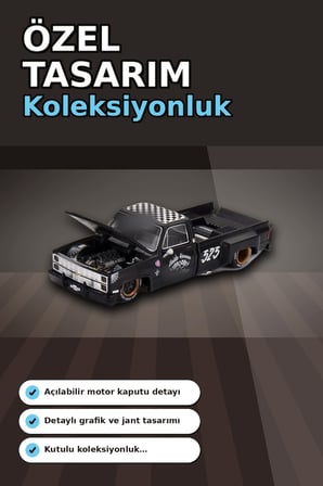 Hot Rod Tasarımlı 1/64 Chevrolet Silverado Dually Diecast Model Araba - Tekli Kutu BX-313351