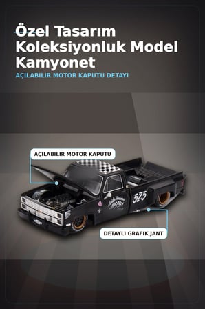 Hot Rod Tasarımlı 1/64 Chevrolet Silverado Dually Diecast Model Araba - Tekli Kutu BX-313351