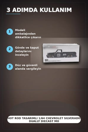 Hot Rod Tasarımlı 1/64 Chevrolet Silverado Dually Diecast Model Araba - Tekli Kutu BX-313351