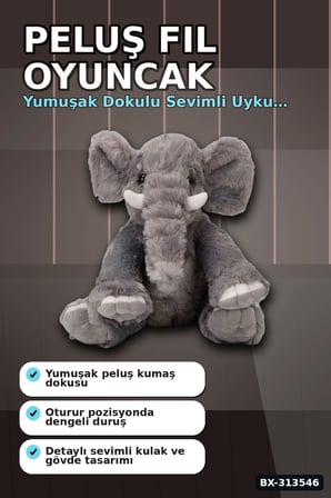 Peluş Fil Oyuncak 30 cm Yumuşak Dolgulu - Tekli Paket, Bebek ve Çocuk İçin Renk Seçenekli BX-313546