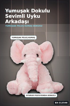 Peluş Fil Oyuncak 30 cm Yumuşak Dolgulu - Tekli Paket, Bebek ve Çocuk İçin Renk Seçenekli BX-313546