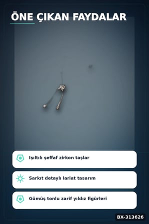 Pirinç Gümüş Tonu Zirkon Taşlı Yıldız Model Kadın Kolye 45 cm Takı Aksesuar BX-313626