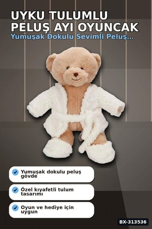 Uyku Tulumlu Yumuşak Peluş Ayıcık Oyuncak 40 cm 0,295 kg Hediye İçin Sevimli BX-313536