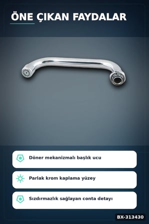 Döner Başlıklı Krom Kuğu Batarya Borusu - 1 Adet Banyo Musluk Aksesuarı BX-313430