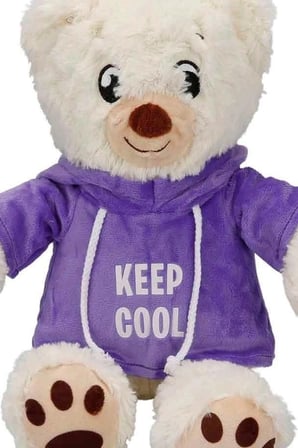 30 cm Kapüşonlu Peluş Ayıcık - Keep Cool Yazılı Sweatshirt, Pati Desenli Ayak BX-313539