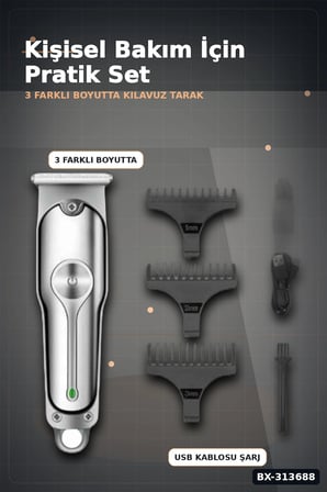 Turbo Hızlı 600 mAh Lityum Pil Saç Sakal Tıraş Makinesi - 3 Taraklı Kablosuz BX-313688