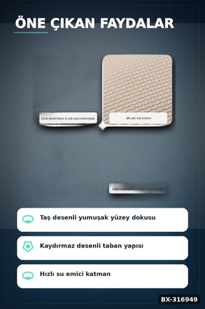 Hafızalı Köpük Banyo Paspası Gri Kaydırmaz Tabanlı Emici Ayak Paspas 1 Adet BX-316949