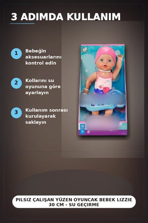Pilsiz Çalışan Yüzen Oyuncak Bebek Lizzie 30 cm - Su Geçirmez Kız Çocuk Hediyesi BX-313396